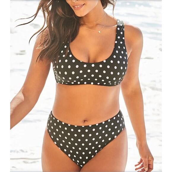 Ashley Graham x Swimsuits for All Bikini Set 14 Black White Polka Dot, Two-Piece - Picture 1 of 8